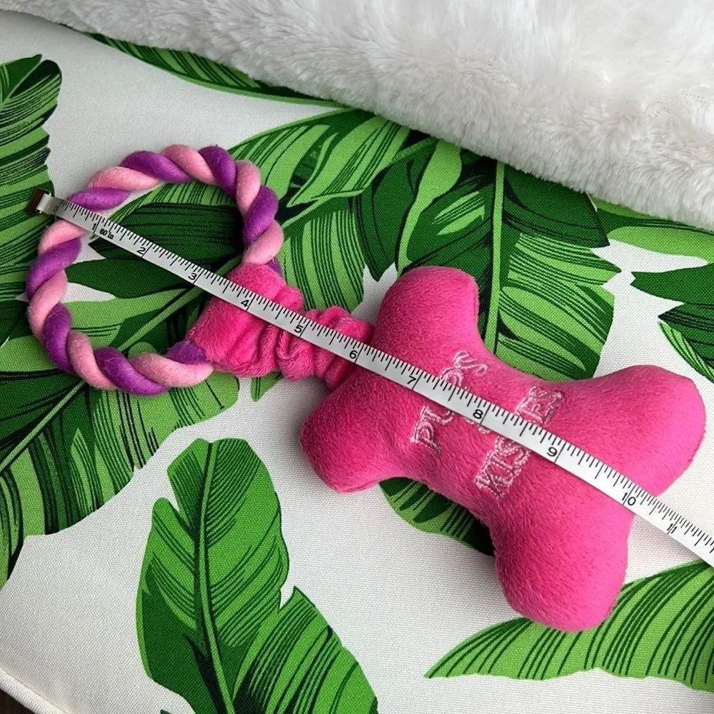 Pups & Kisses Pink Bone Valentine’s Day Dog Squeaky Rope Pull Toy NEW